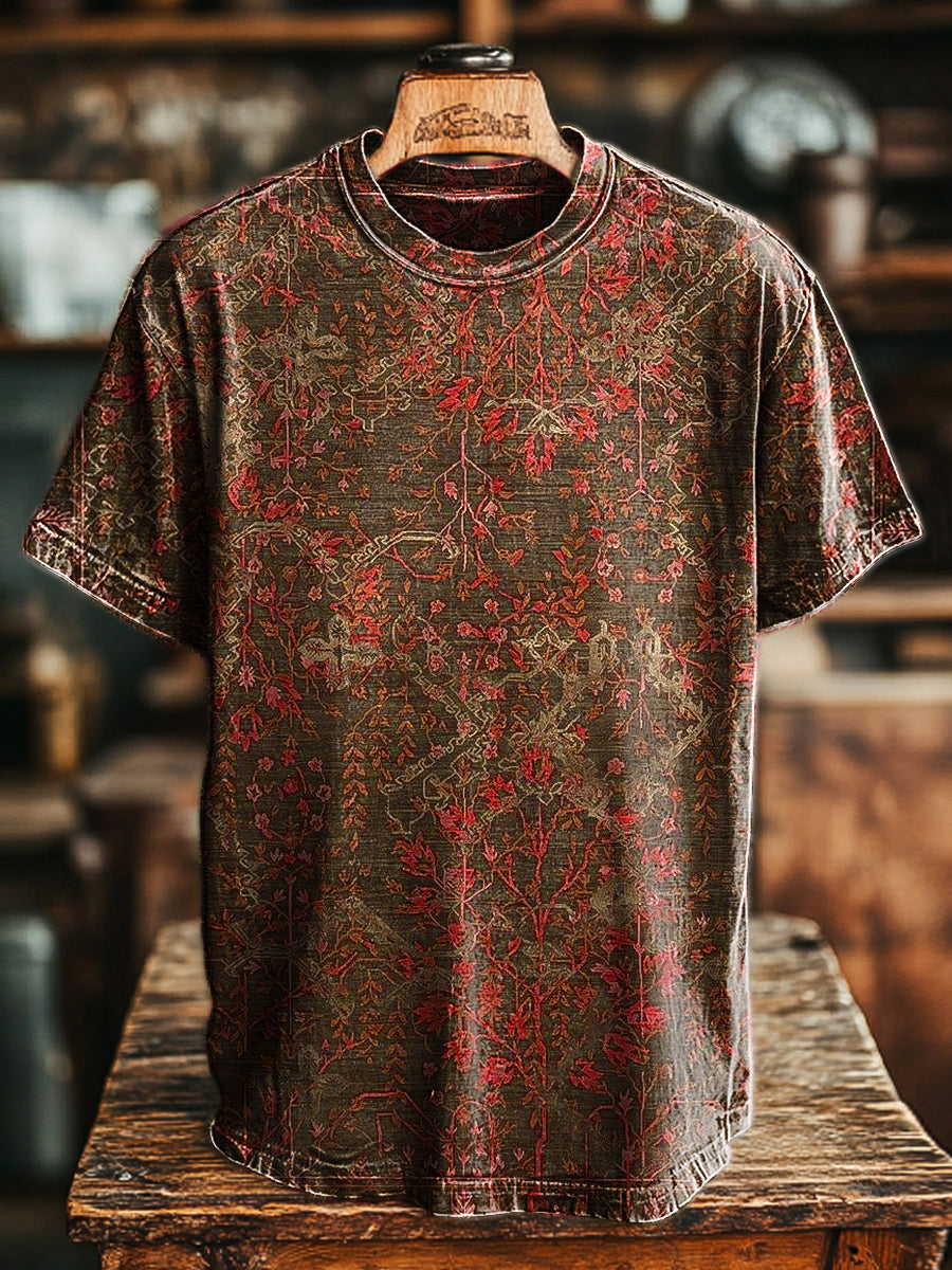 Men's Retro Botanical Floral Print Casual Short Sleeve T-Shirt
