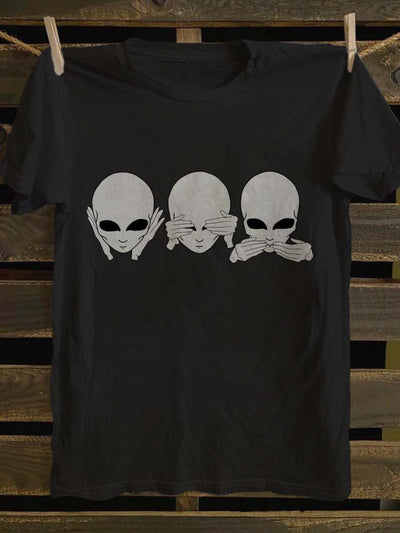 Funny Alien Print Casual Short Sleeve T-Shirt