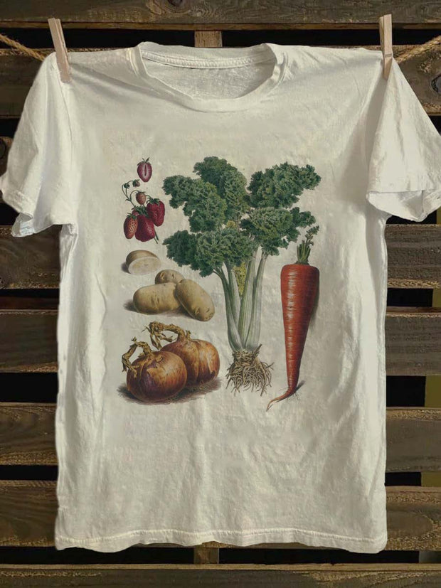 Funny Vegetable Print Casual Short Sleeve T-Shirt