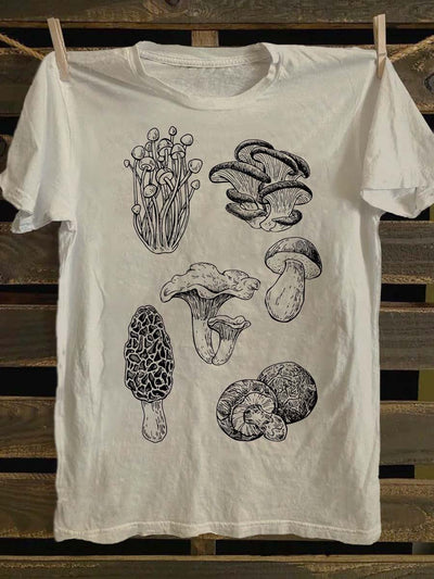 Retro Mushroom Print Casual Short Sleeve T-Shirt