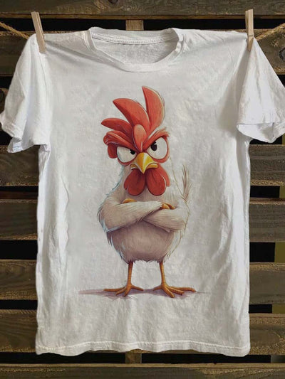 Fun Rooster Print Casual Short Sleeve T-Shirt
