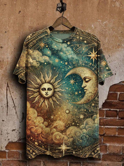 Sun, Moon & Stars Printed Casual Short Sleeve T-Shirt