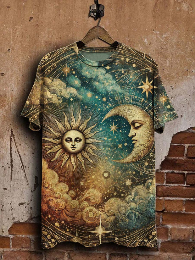 Sun, Moon & Stars Printed Casual Short Sleeve T-Shirt