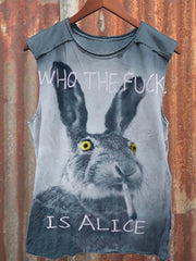 Fun Cute Bunny Smoking Print Casual Tank Top