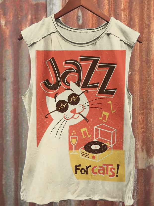 Fun Cat Print Casual Tank Top
