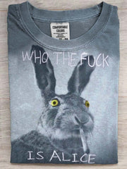Funny Text Bunny Smoking Print Casual Short Sleeve T-Shirt