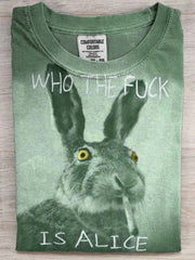 Funny Text Bunny Smoking Print Casual Short Sleeve T-Shirt