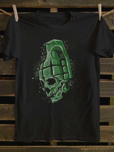 Fun Skull Grenade Print Casual Short Sleeve T-Shirt