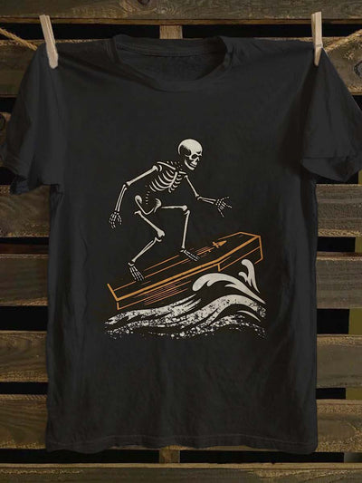 Fun Skull Surf Print Casual Short Sleeve T-Shirt