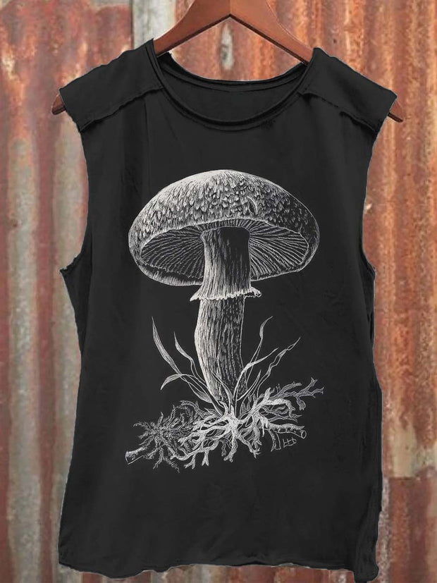 Mushroom Print Casual Vest Top