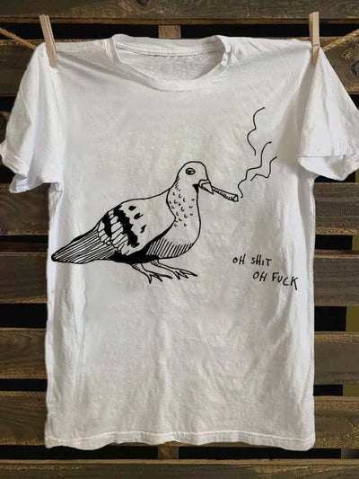 Fun Dove Smoking Print Casual Short Sleeve T-Shirt