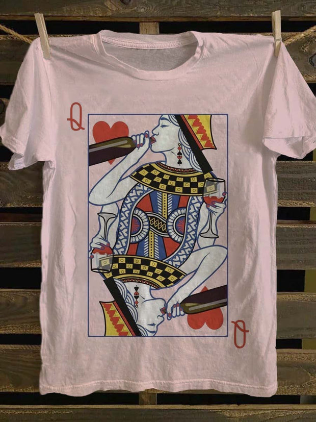 Fun Poker Q Print Casual Short Sleeve T-Shirt