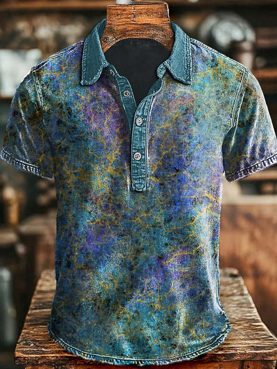 Vintage Abstract Art Print Casaul Short Sleeve Polo Shirt