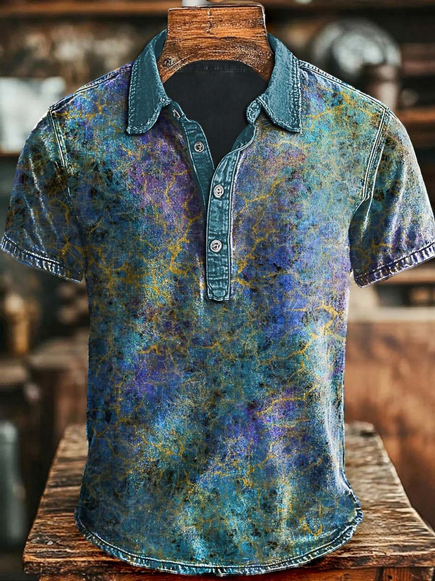 Vintage Abstract Art Print Casaul Short Sleeve Polo Shirt