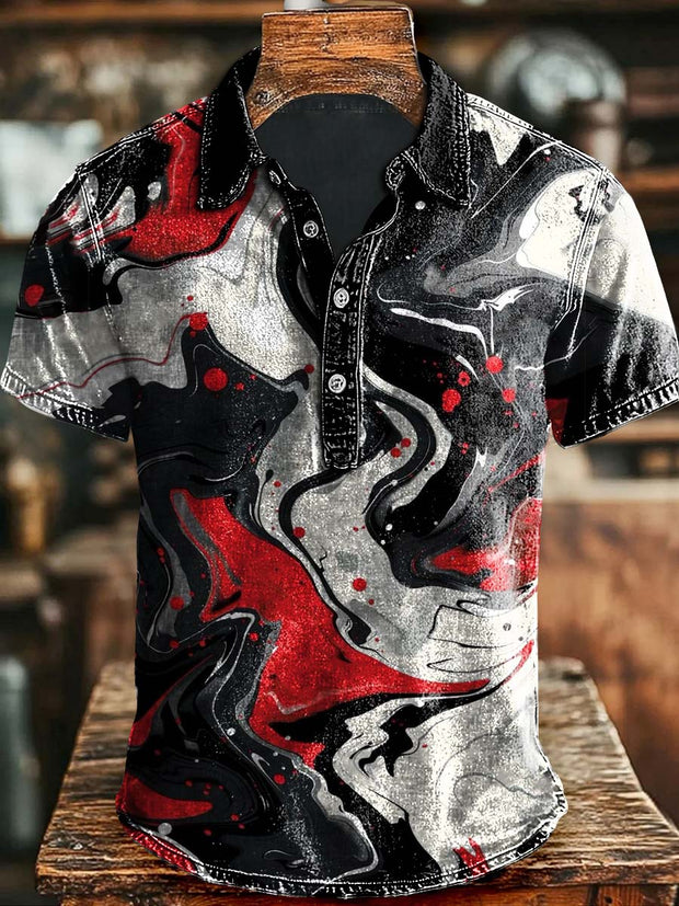 Vintage Abstract Art Rendering Psychedelic Print Casaul Short Sleeve Polo Shirt