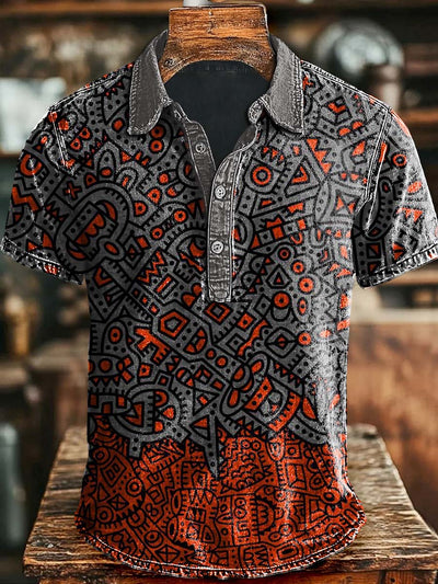 Vintage Abstract Art Gradient Print Casaul Short Sleeve Polo Shirt