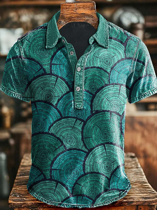 Vintage Abstract Art Print Casaul Short Sleeve Polo Shirt