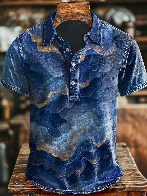 Vintage Abstract Art Gradient Print Casaul Short Sleeve Polo Shirt