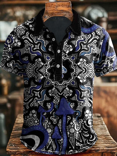 Vintage Abstract Printed Casual Polo Shirt