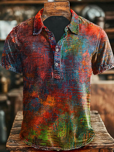 Vintage Colorful Old Printed Casual Polo Shirt