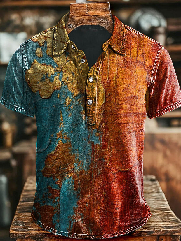 Vintage Colorful Old Printed Casual Polo Shirt
