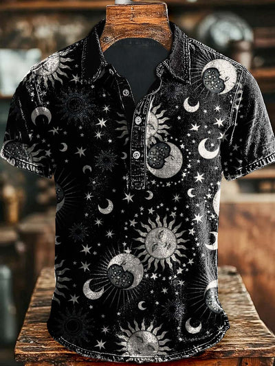 Sun, Moon & Stars Printed Casual Polo Shirt
