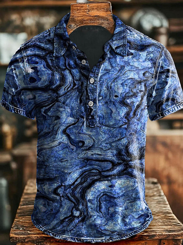 Vintage Rendering Aged Printed Casual Polo Shirt