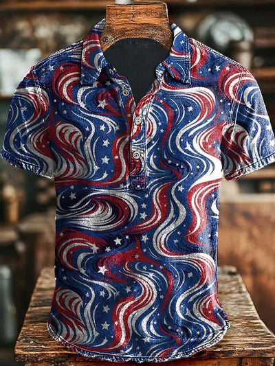 Independence Day Abstract Print Casual Polo Shirt