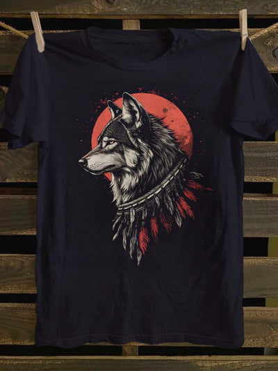 Tribal Wolf Printed Casual Short Sleeve T-Shirt