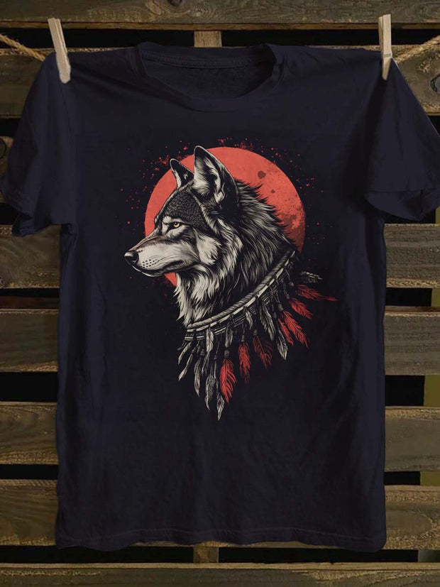 Tribal Wolf Printed Casual Short Sleeve T-Shirt