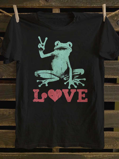 Frog Love Printed Casual Short Sleeve T-Shirt