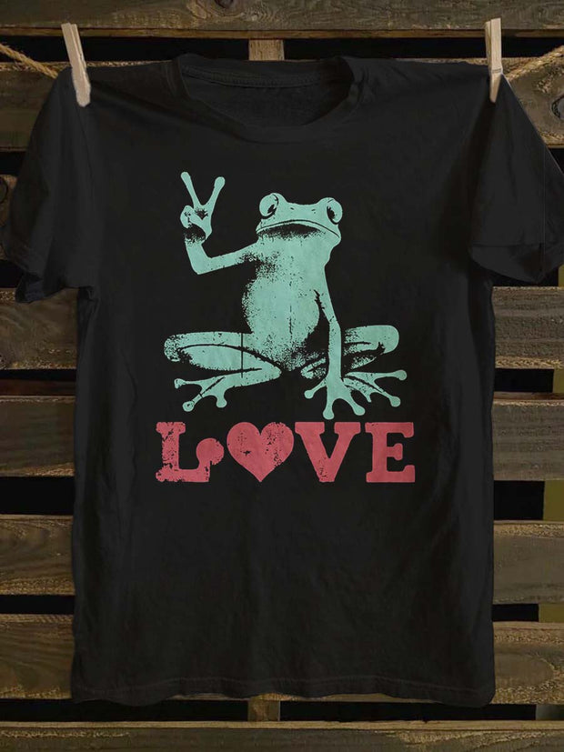 Frog Love Printed Casual Short Sleeve T-Shirt