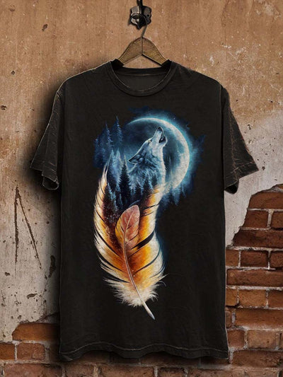 Snarling Wolf Print Casual Short Sleeve T-Shirt