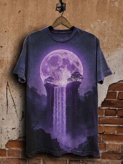 Purple Moon Waterfall Printed Casual Short Sleeve T-Shirt