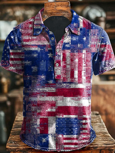 Abstract Independence Day Print Casual Polo Shirt
