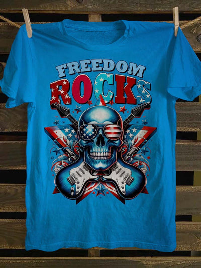 Liberty Skull Rock Print Casual Short Sleeve T-Shirt