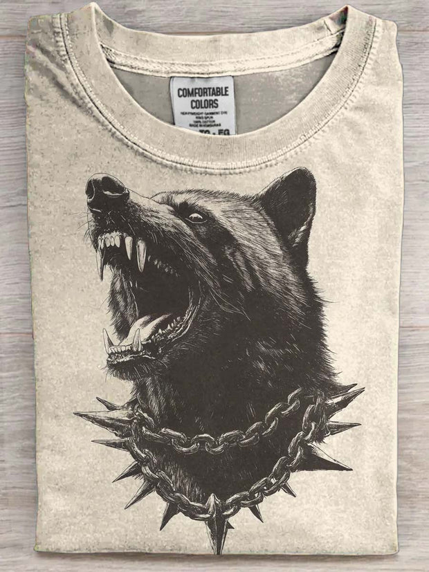 Angry Raccoon Print Casual Short Sleeve T-Shirt
