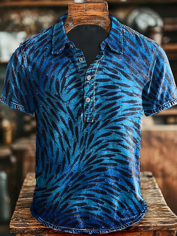 Abstract Fish Print Casual Polo Shirt