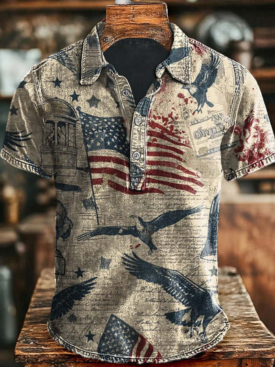 Vintage Independent Day Printed Casual Polo Shirt