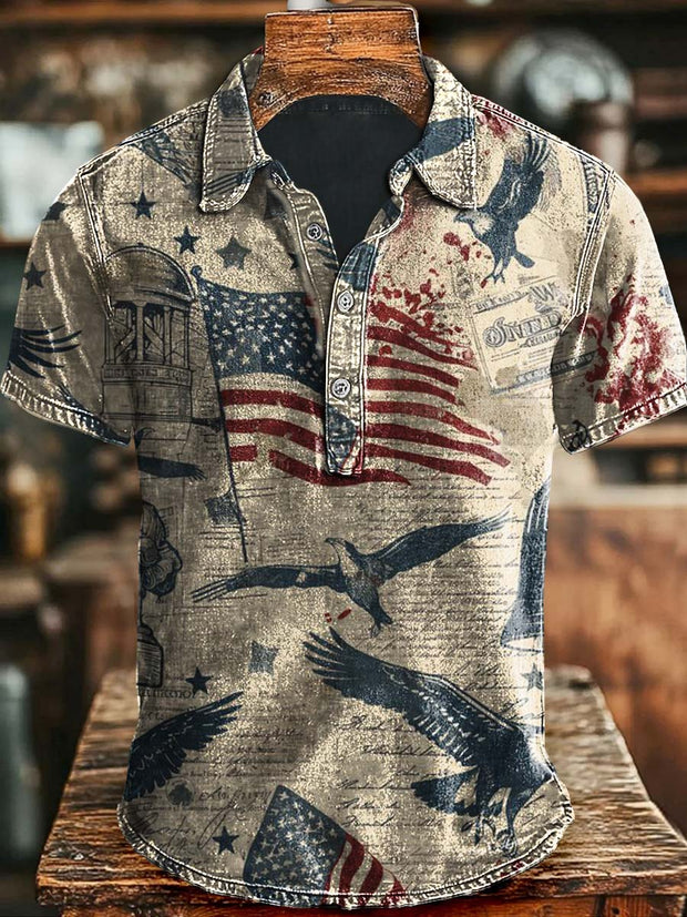 Vintage Independent Day Printed Casual Polo Shirt