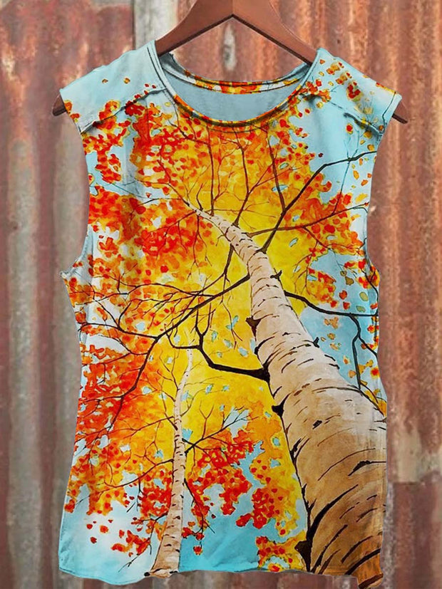Art Abstract Tree Print Casual Tank Top