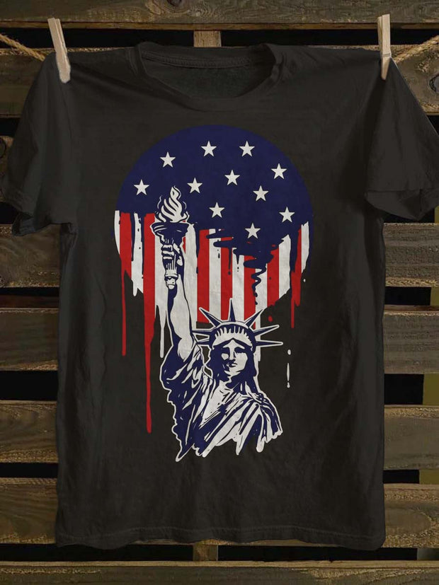 Independence Day Statue of Liberty Print Casual Short Sleeve T-Shirt