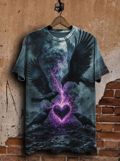 Dark Raven Print Casual Short Sleeve T-Shirt