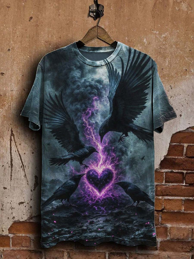 Dark Raven Print Casual Short Sleeve T-Shirt