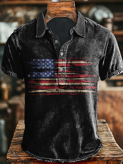 Independence Day Flag Patriotic Print Casual Short Sleeve Polo Shirt