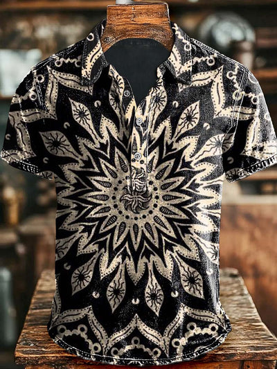 Mandala Print Casual Short Sleeve Polo Shirt