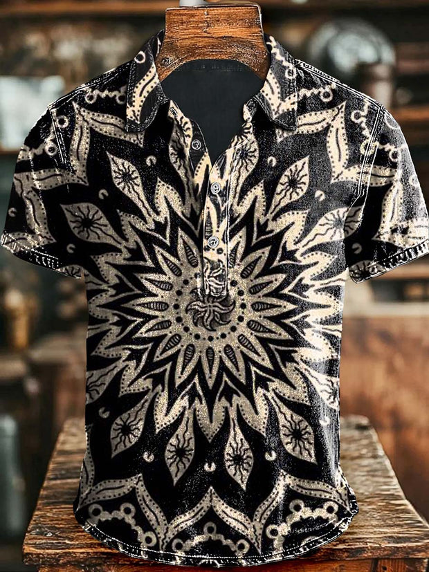 Mandala Print Casual Short Sleeve Polo Shirt