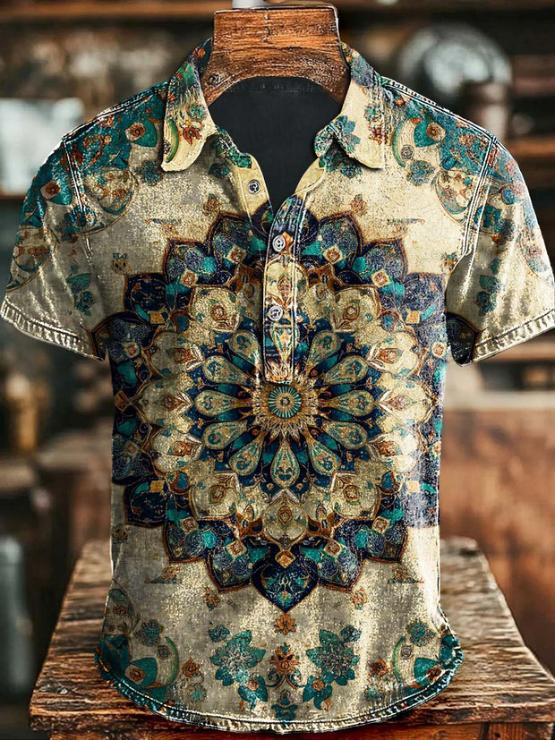 Mandala Print Casual Short Sleeve Polo Shirt