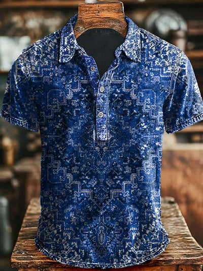 Vintage Ethnic Printed Casual Short Sleeve Polo Shirt