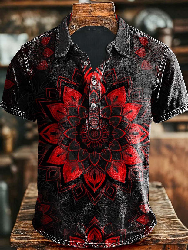 Mandala Print Casual Short Sleeve Polo Shirt